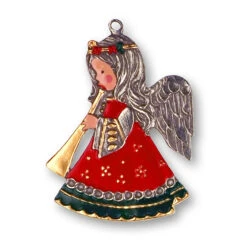 Christmas Angel With Horn German Pewter Christmas Ornament