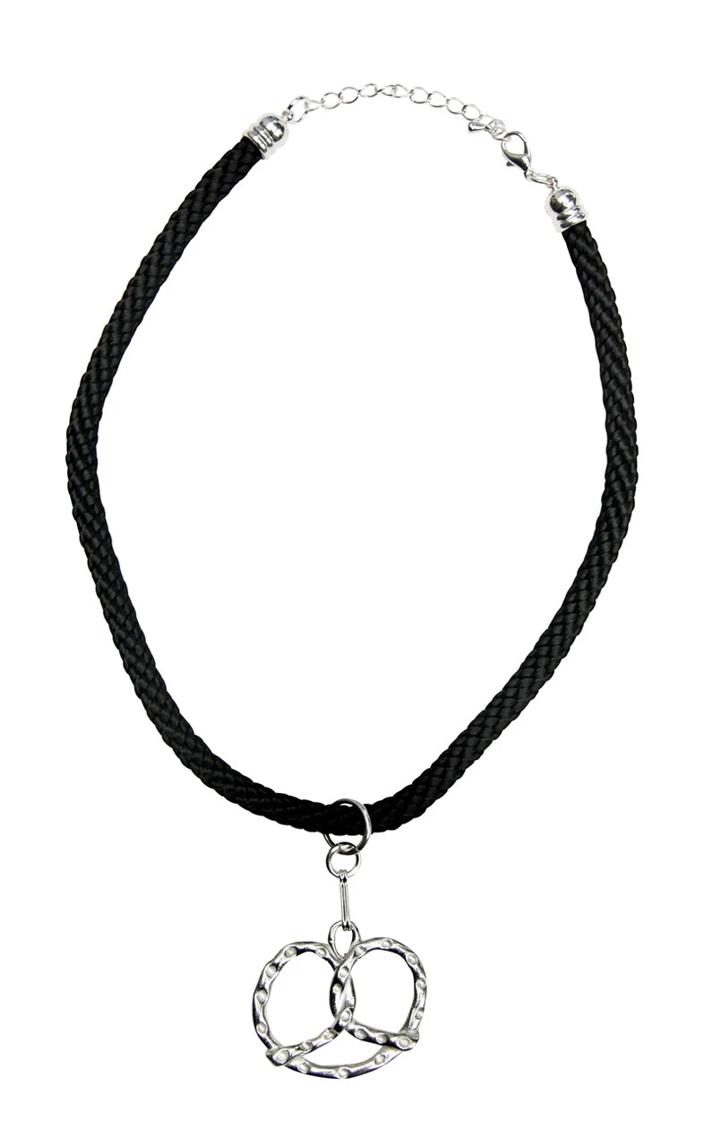 Bavarian Pretzel German Pewter Dirndl Necklace - Image 2