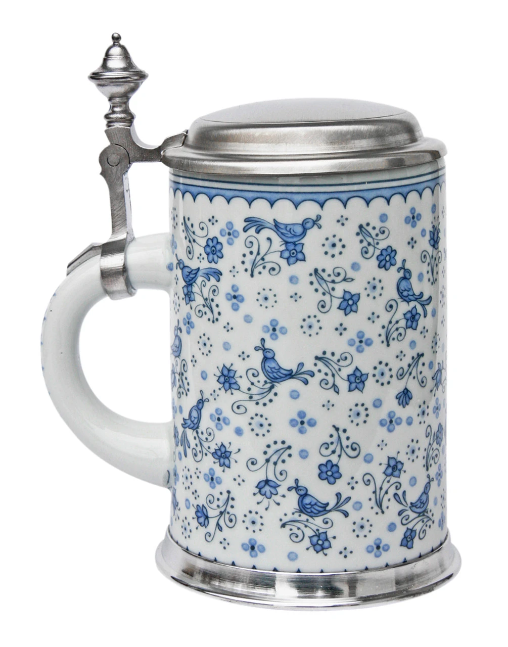 Zimmermann Birds And Flowers Porcelain Beer Stein With Pewter Footed Base - Image 2