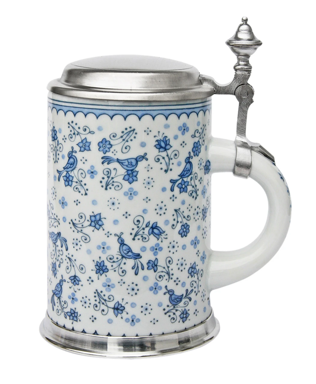 Zimmermann Birds And Flowers Porcelain Beer Stein With Pewter Footed Base - Image 3