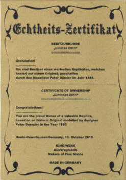 King Limitaet 2011 | King Barbarossa Antique Style Beer Stein -German Beer Steins Sales Store Certificate Side 1 56800.1304039854