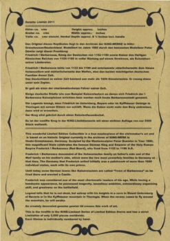 King Limitaet 2011 | King Barbarossa Handpainted Beer Stein -German Beer Steins Sales Store Certificate Side 2 11625.1300374903