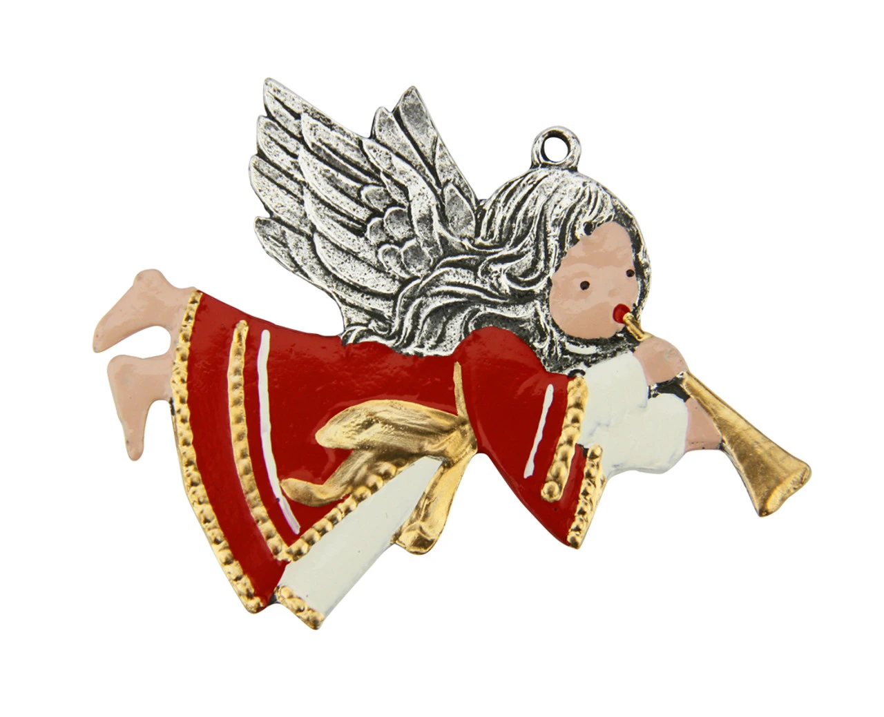 Christmas Angel Flying With Horn German Pewter Christmas Ornament 2 Christmas Angel Flying With Horn German Pewter Christmas Ornament - Image 2