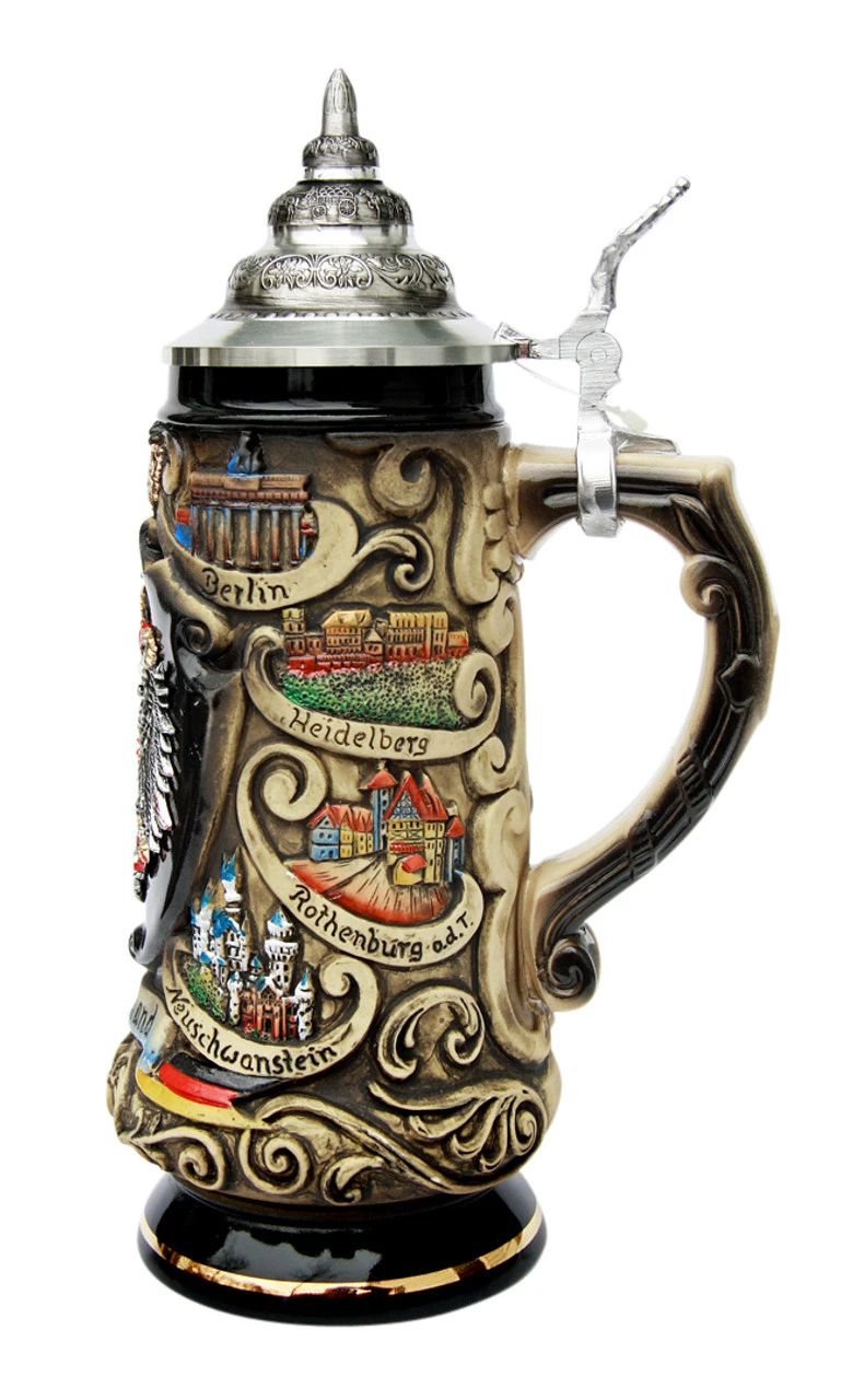 Deutschland Pewter Eagle Cities Beer Stein 2 Deutschland Pewter Eagle Cities Beer Stein - Image 2