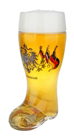 Deutschland Eagle And Flags Glass Beer Boot 1 Liter
