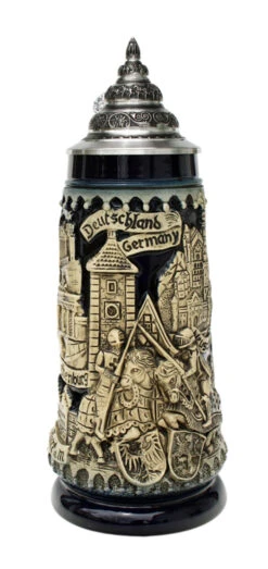 Deutschland Germany Jousting Knights Beer Stein Cobalt