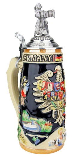 Deutschland Legacy Beer Stein With Pewter Beer Maiden Lid -German Beer Steins Sales Store Deutschland Legacy Beer Stein with Beer Maiden Lid K1010BM LA SM 26250.1542062741