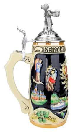 Deutschland Legacy Beer Stein With Pewter Beer Maiden Lid -German Beer Steins Sales Store Deutschland Legacy Beer Stein with Beer Maiden Lid K1010BM LS SM 67429.1542062741