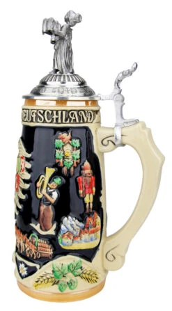 Deutschland Legacy Beer Stein With Pewter Beer Maiden Lid -German Beer Steins Sales Store Deutschland Legacy Beer Stein with Beer Maiden Lid K1010BM RS SM 02527.1542062741