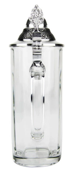 Faceted Glass Beer Stein With Pointed Pewter Lid -German Beer Steins Sales Store Faceted Glass Beer Stein with Pointed Pewter Lid GS66690 Back SM 64292.1524681455