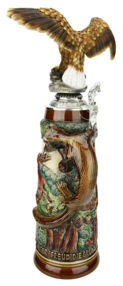 Fox Handle Hunter Beer Stein 2 Liter | Eagle Lid -German Beer Steins Sales Store Fox Handle Hunter Beer Stein 2 Liter Flying Eagle Lid K949BE Back SM 51962.1586720437