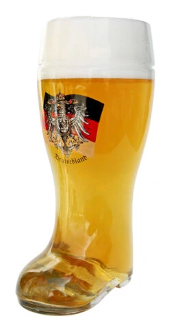 German Eagle Flag Crest Glass Beer Boot 1 Liter