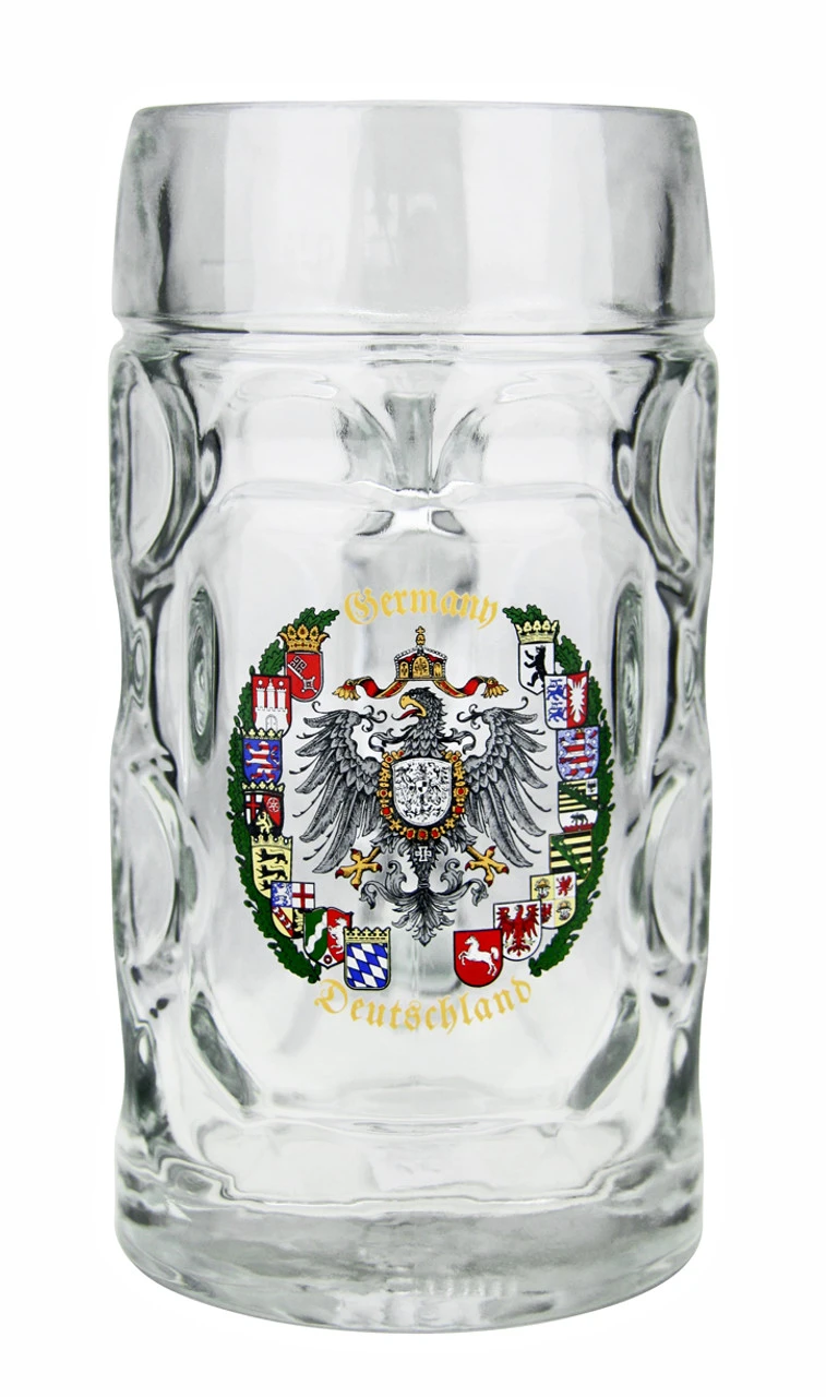German Eagle And Crests Dimpled Oktoberfest Glass Beer Mug 0.5 Liter 1 German Eagle And Crests Dimpled Oktoberfest Glass Beer Mug 0.5 Liter