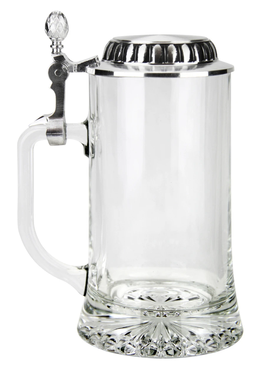 Glass Beer Stein With Plateau Pewter Lid And Hop Cone Thumblift - Image 6