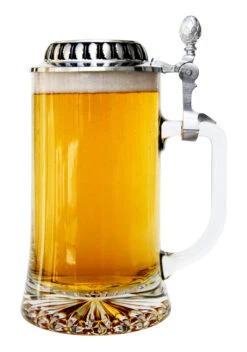 Glass Beer Stein With Plateau Pewter Lid And Hop Cone Thumblift