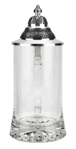 Glass Beer Stein With Pointed Pewter Lid -German Beer Steins Sales Store Glass Beer Stein with Pointed Pewter Lid GS6106S FNT SM 41057.1584580400