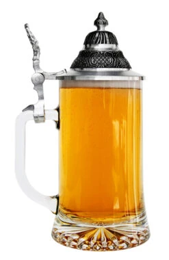 Glass Beer Stein With Pointed Pewter Lid -German Beer Steins Sales Store Glass Beer Stein with Pointed Pewter Lid GS6106S LSwB SM 72204.1584580400