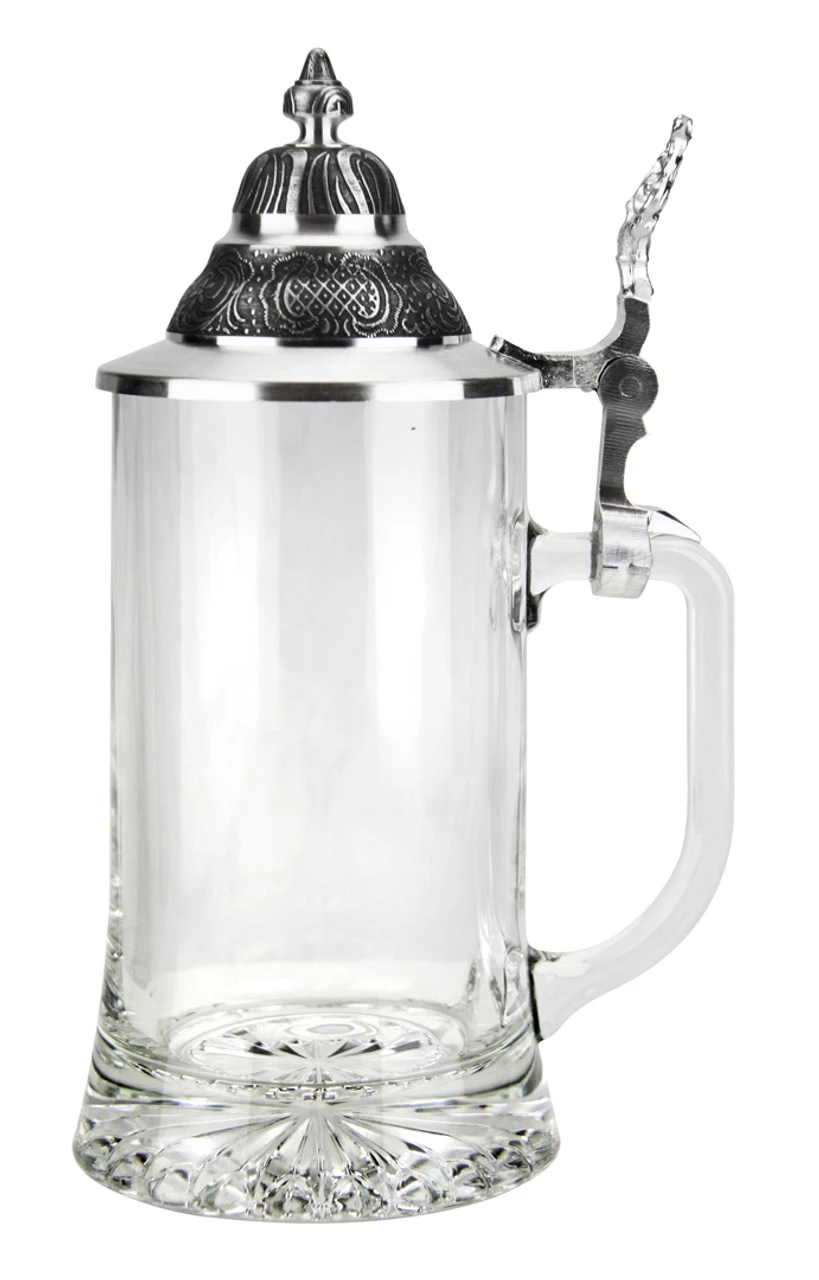 Glass Beer Stein With Pointed Pewter Lid - Image 2