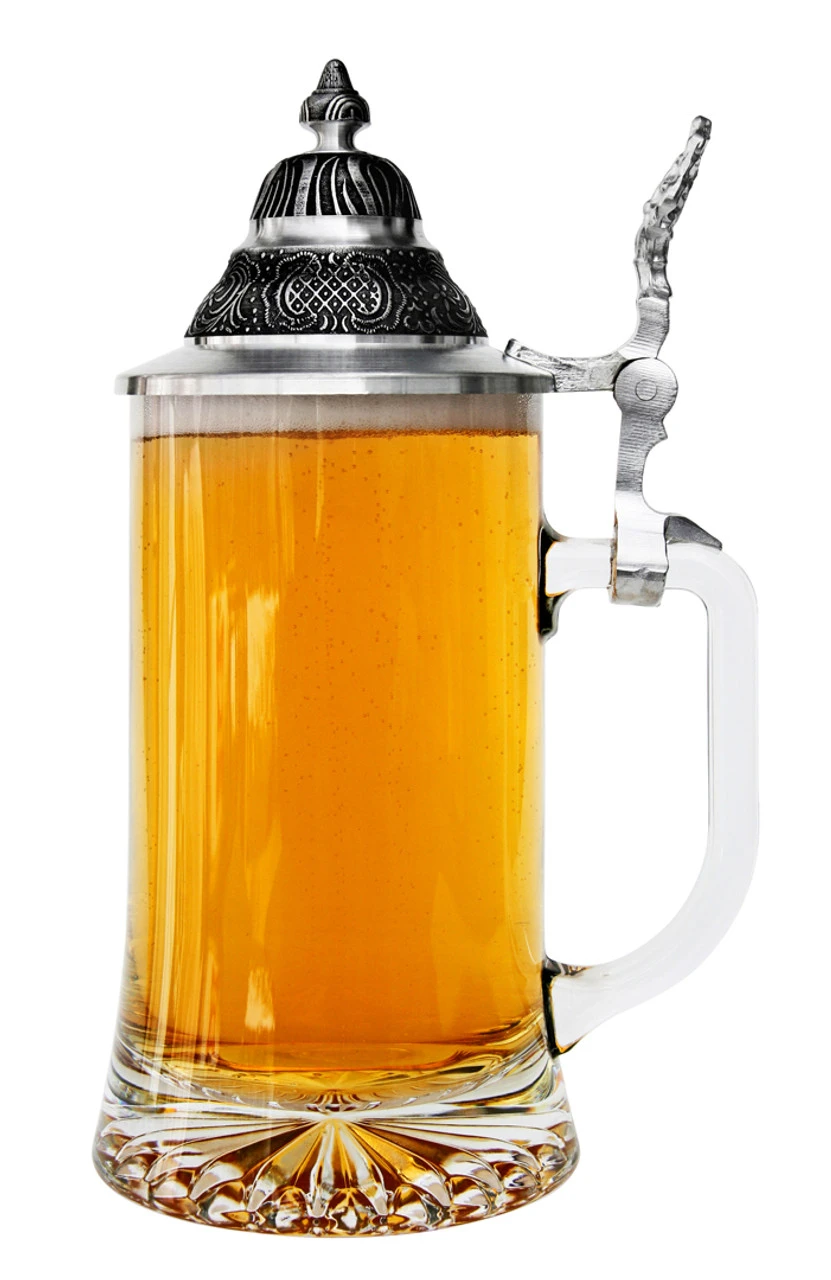 Glass Beer Stein With Pointed Pewter Lid