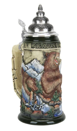 Glorious Grizzly Bear Beer Stein Rustic -German Beer Steins Sales Store Glorious Grizzly Beer Stein Rustic K956RU Angle SM 18578.1460150708