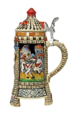 Medieval Tower Beer Stein With Stoneware Lid -German Beer Steins Sales Store Jousting Knights Castle Tower Beer Stein K3343D RS SM 51148.1401738174