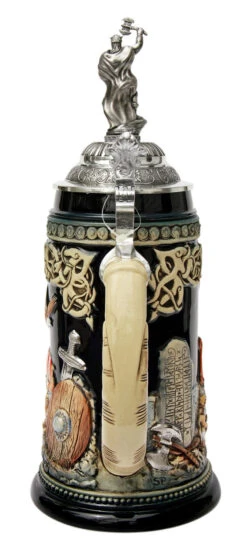 Leif Erikssen Viking Beer Stein With Viking Lid -German Beer Steins Sales Store Leif Erikssen Viking Beer Stein with Viking Lid K1011BLV Back SM 51567.1417531451