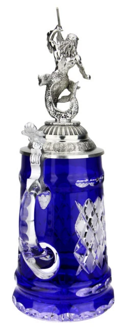 Lord Of Crystal Blue German Beer Stein | 3D Poseidon Lid -German Beer Steins Sales Store Lord of Crystal Blue German Beer Stein 3D Poseidon Lid K6001BP Back SM 49229.1558552879