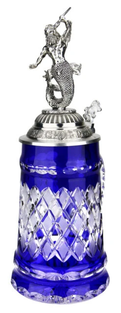 Lord Of Crystal Blue German Beer Stein | 3D Poseidon Lid -German Beer Steins Sales Store Lord of Crystal Blue German Beer Stein 3D Poseidon Lid K6001BP RA SM 97325.1558552856
