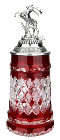 Lord Of Crystal Red German Beer Stein | 3D Stag Lid -German Beer Steins Sales Store Lord of Crystal Red German Beer Stein 3D Stag Lid K6001RH FNT SM 00122.1558550866