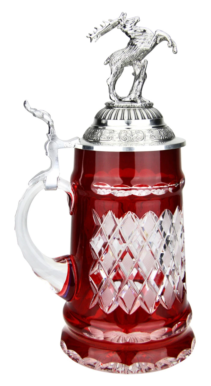 Lord Of Crystal Red German Beer Stein | 3D Stag Lid
