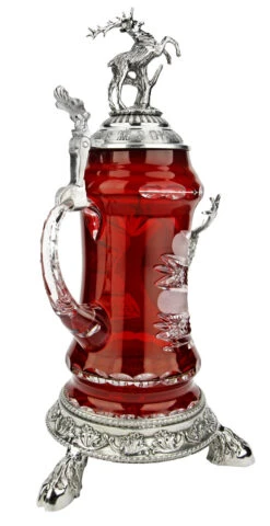 Lord Of Crystal Stag German Beer Stein Red | 3D Stag Lid | Hoof Feet -German Beer Steins Sales Store Lord of Crystal Stag German Beer Stein Red 3D Stag Lid Hoof Feet K6004RZFHH BackA SM 99626.1575160847