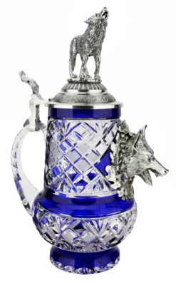 Lord Of Crystal Wolf German Beer Stein Blue | 3D Howling Wolf Lid -German Beer Steins Sales Store Lord of Crystal Wolf German Beer Stein Blue 3D Howling Wolf Lid K6006BLWW LS SM 96956.1679769974