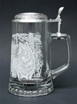 Timber Wolf Glass Beer Stein -German Beer Steins Sales Store MC5914 Timber Wolf Glass Stein SM RS 46450.1376592072