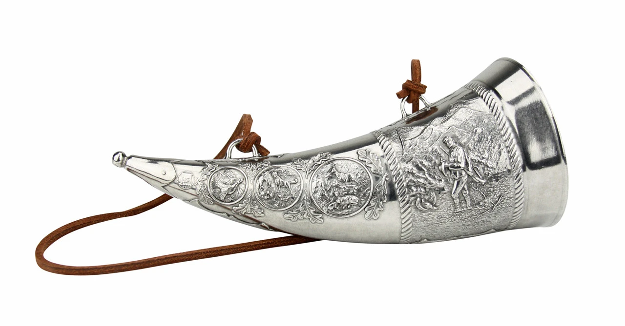 Marksman Hunter Pewter Drinking Horn With Wooden Stand - Image 4