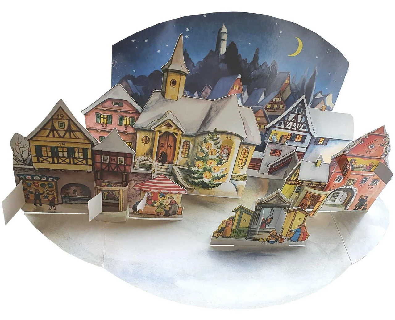 Moonlit Village Christmas Market 1955 Reproduction 3D German Advent Calendar 2 Moonlit Village Christmas Market 1955 Reproduction 3D German Advent Calendar - Image 2