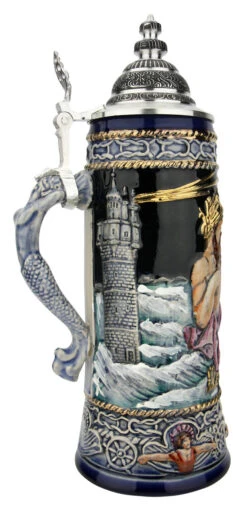 Neptune German Beer Stein With Mermaid Handle | Handpainted 8 Neptune German Beer Stein With Mermaid Handle | Handpainted -German Beer Steins Sales Store Neptune German Beer Stein with Mermaid Handle Handpainted T3122 LS SM 43577.1649790017