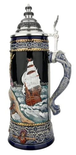 Neptune German Beer Stein With Mermaid Handle | Handpainted 10 Neptune German Beer Stein With Mermaid Handle | Handpainted -German Beer Steins Sales Store Neptune German Beer Stein with Mermaid Handle Handpainted T3122 RS SM 20331.1649790031