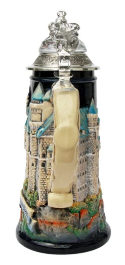 Neuschwanstein Castle 3D Beer Stein With Faceted Crystal Lid -German Beer Steins Sales Store Neuschwanstein 3D Beer Stein with Crystal Lid K3961 Back SM 73079.1417709707
