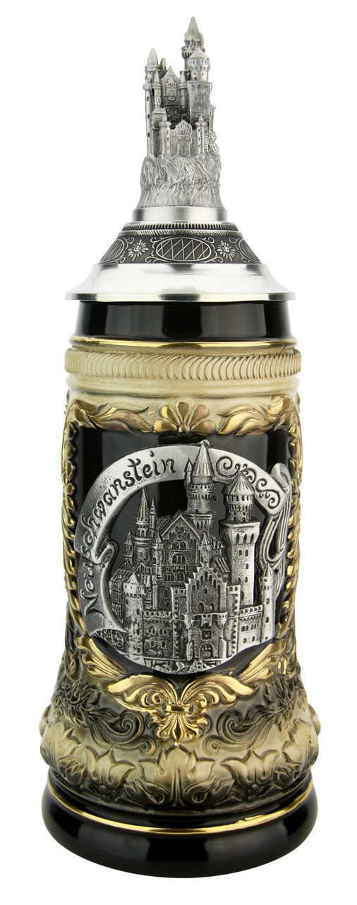 Neuschwanstein Beer Stein With Castle Lid 1 Neuschwanstein Beer Stein With Castle Lid