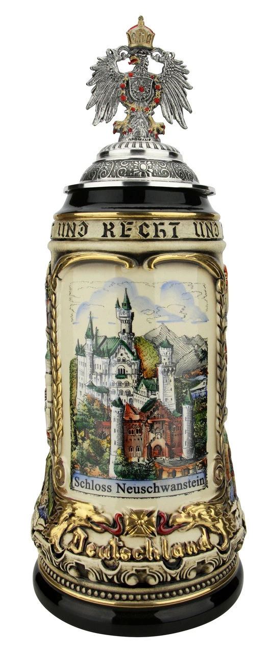 Neuschwanstein Castle German Beer Stein With Eagle Lid - Image 2