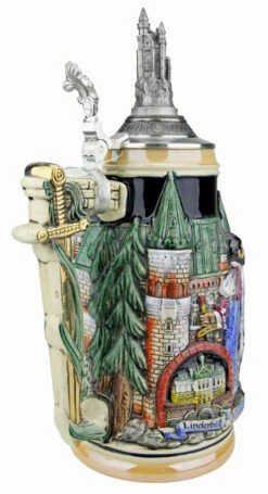 Neuschwanstein And King Ludwig Castle 3D Beer Stein With Castle Lid -German Beer Steins Sales Store Neuschwanstein and King Ludwig Castle 3D Beer Stein with Castle Lid ZB19989910N Back SM 75367.1541375902