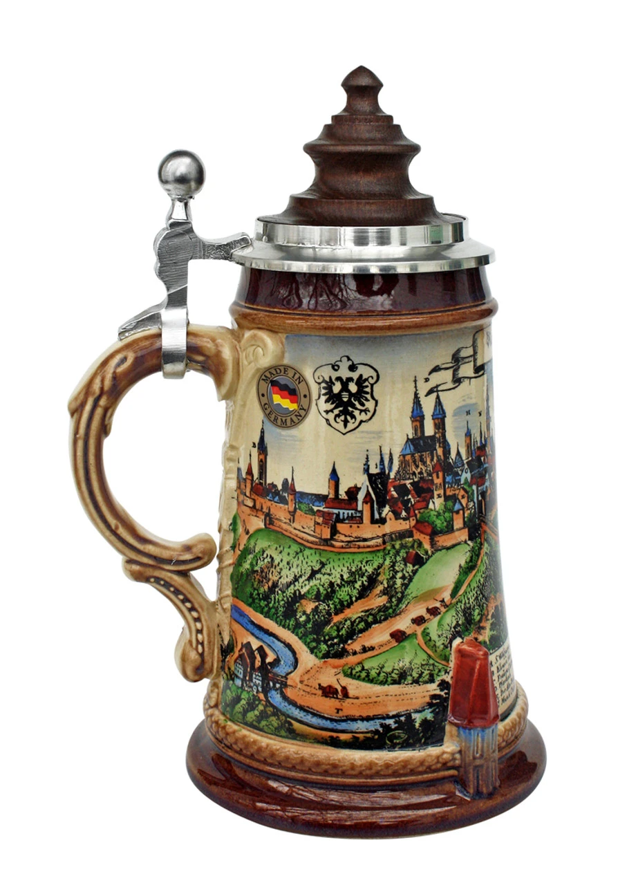 Old Rothenburg Beer Stein With Wood Lid 1 Old Rothenburg Beer Stein With Wood Lid