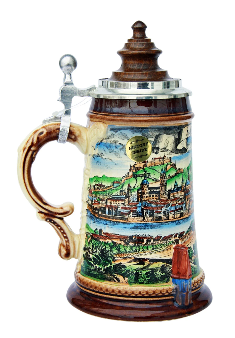Old Salzburg Beer Stein With Wood Lid 2 Old Salzburg Beer Stein With Wood Lid - Image 2