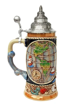 Old World Globe Four Elements Beer Stein -German Beer Steins Sales Store Old World Map Beer Stein K338 LS SM 37665.1416684451