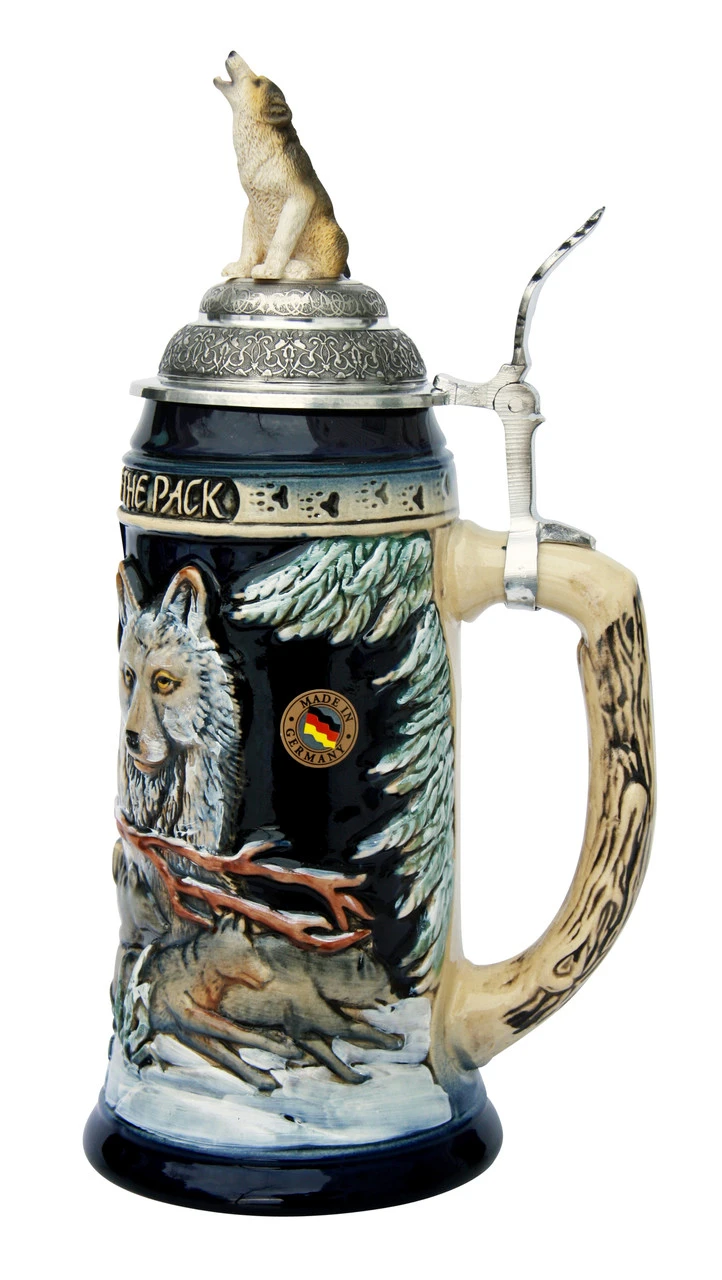Power Of The Pack Wolf Beer Stein Cobalt With Wolf Lid - Image 2