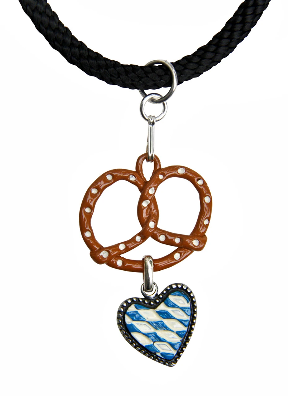 Pretzel With Heart German Pewter Dirndl Necklace