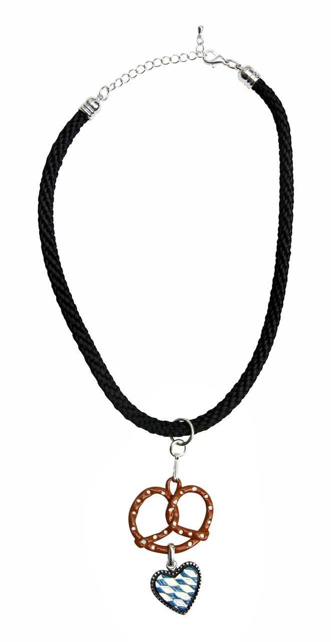 Pretzel With Heart German Pewter Dirndl Necklace - Image 2