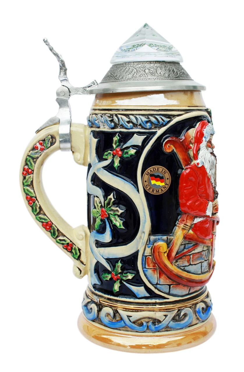 Santa Christmas Beer Stein With Faceted Crystal Lid 4 Santa Christmas Beer Stein With Faceted Crystal Lid - Image 4