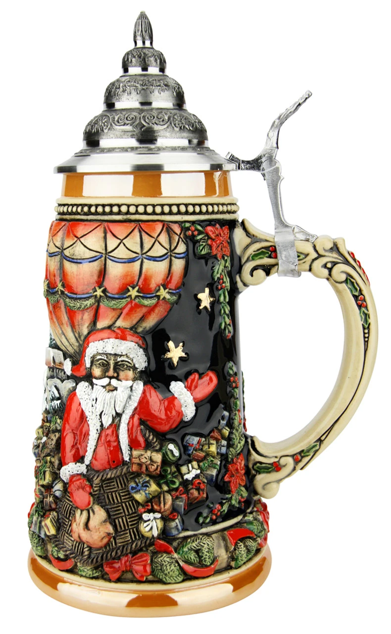 Santa In Balloon German Christmas Beer Stein - Image 3