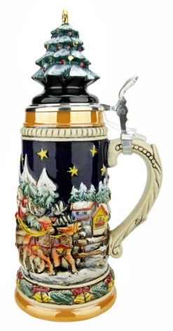 Santas Alpine Sleigh Ride German Beer Stein | Christmas Tree Lid -German Beer Steins Sales Store Santas Alpine Sleigh Ride Christmas German Beer Stein with Christmas Tree Lid ZB15309910 RS SM 39384.1636049573